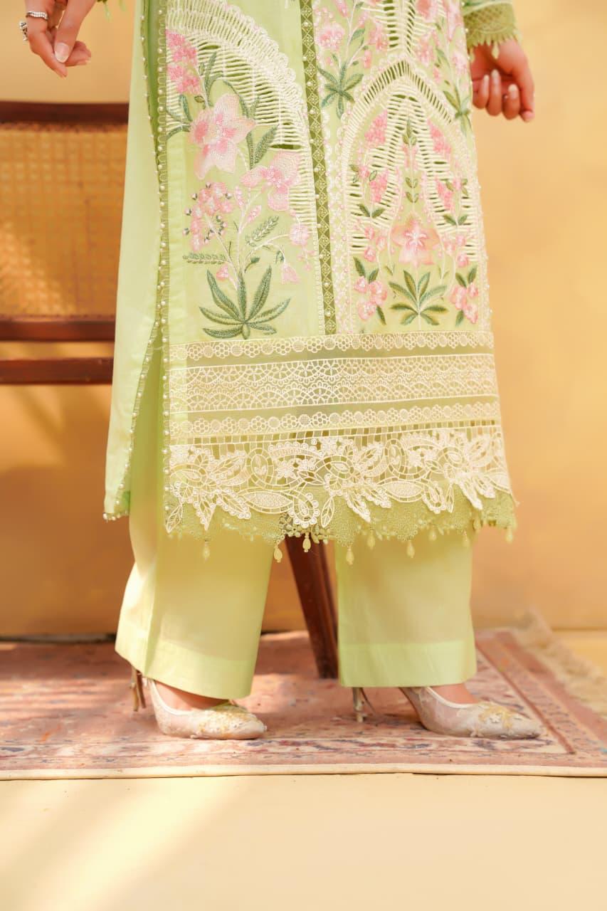 Mint Green Embroidered Cotton 3 Piece Suit for Women | Premium Quality