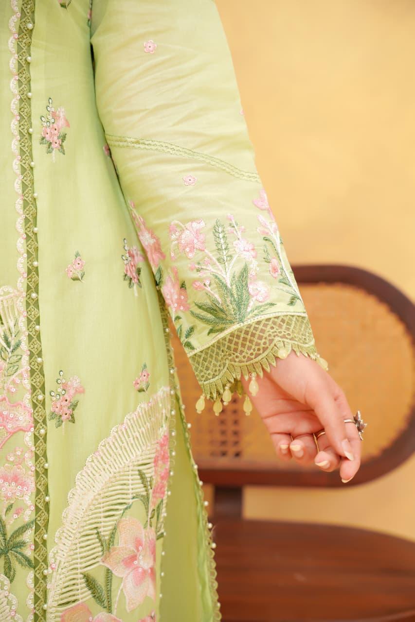 Mint Green Embroidered Cotton 3 Piece Suit for Women | Premium Quality