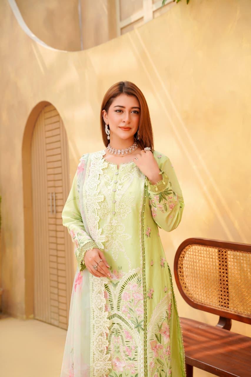 Mint Green Embroidered Cotton 3 Piece Suit for Women | Premium Quality