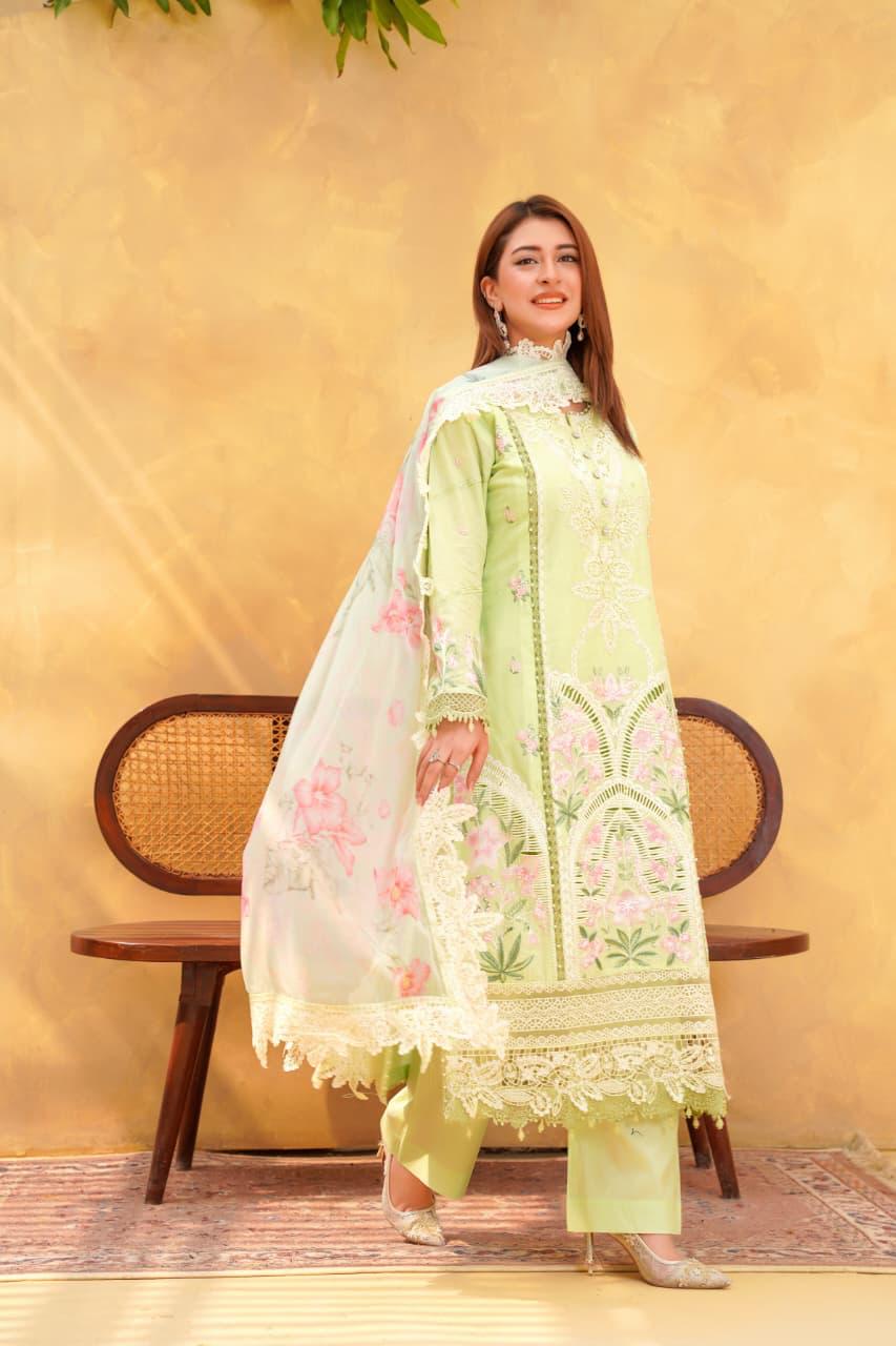 Mint Green Embroidered Cotton 3 Piece Suit for Women | Premium Quality