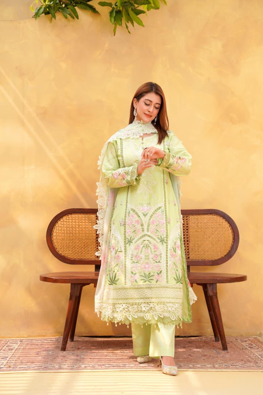 Mint Green Embroidered Cotton 3 Piece Suit for Women | Premium Quality