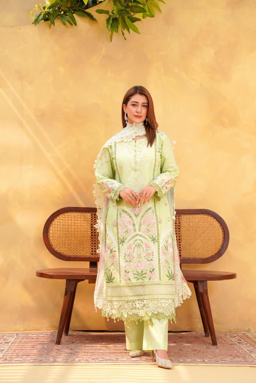 Mint Green Embroidered Cotton 3 Piece Suit for Women | Premium Quality