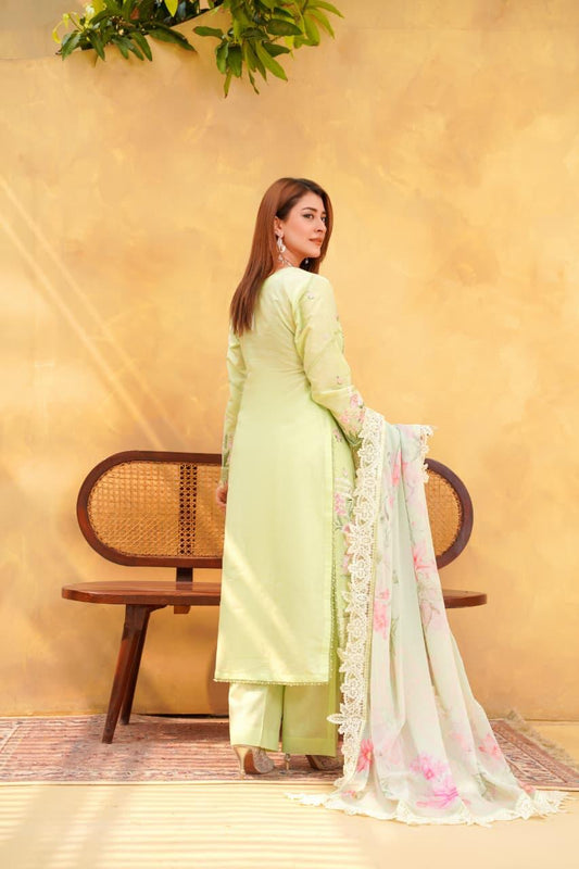 Mint Green Embroidered Cotton 3 Piece Suit for Women | Premium Quality