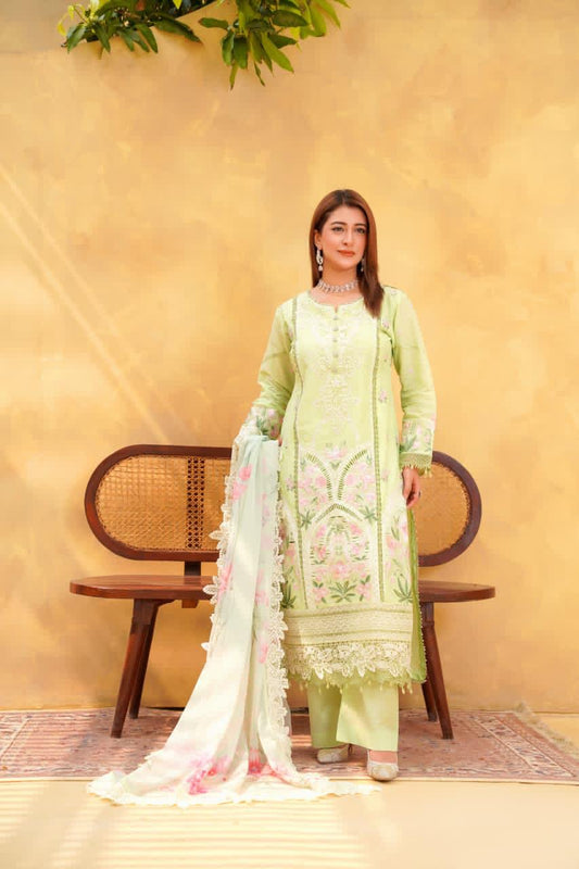 Mint Green Embroidered Cotton 3 Piece Suit for Women | Premium Quality
